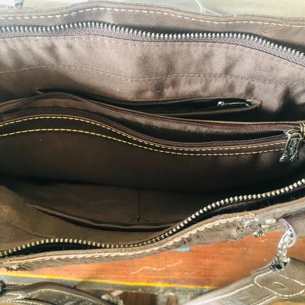 Montana West Trinity Ranch Hair on Cowhide Tooled Leather Concealed Carry Bag